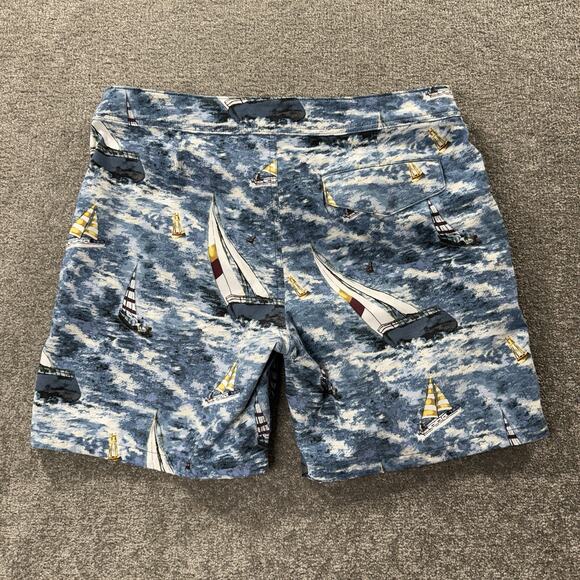 J Crew Swim Trunks 32 Sailing Boat Print Blue Nautical Beach Surf Board Shorts - Picture 7 of 7